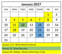 District School Academic Calendar for Kimball Elementary for January 2027