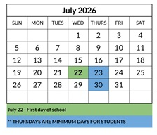 District School Academic Calendar for Kimball Elementary for July 2026