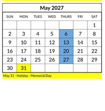 District School Academic Calendar for Kimball Elementary for May 2027