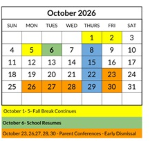 District School Academic Calendar for Kimball Elementary for October 2026