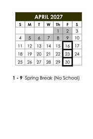 District School Academic Calendar for DR. J. Michael Mcgrath Elementary for April 2027
