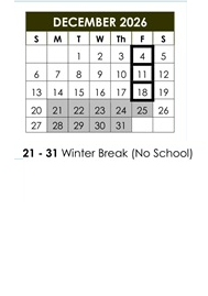 District School Academic Calendar for DR. J. Michael Mcgrath Elementary for December 2026