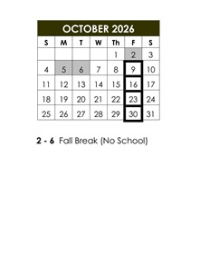 District School Academic Calendar for DR. J. Michael Mcgrath Elementary for October 2026
