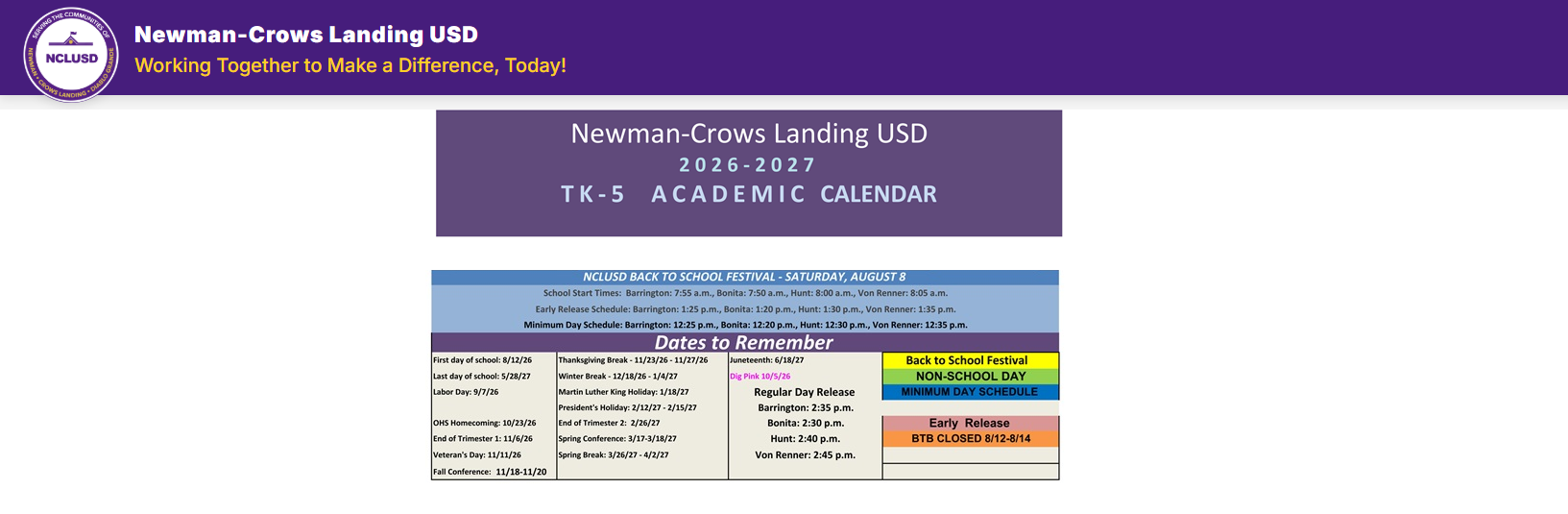 District School Academic Calendar Key for Newman-crows Landing Independent Study