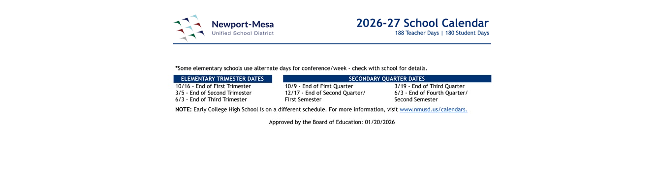 District School Academic Calendar Key for Corona Del Mar High