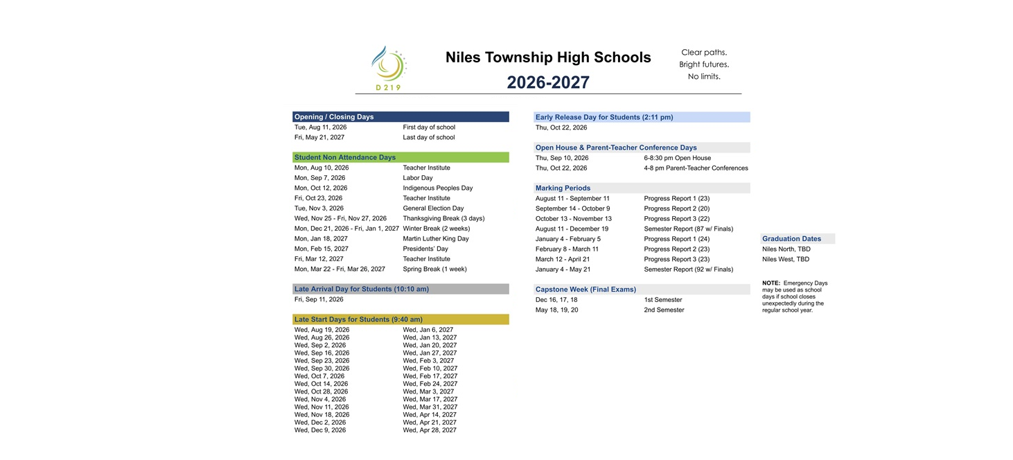 District School Academic Calendar Key for Niles North High School