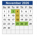 District School Academic Calendar for Niles North High School for November 2026