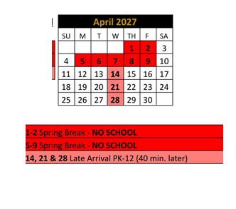 District School Academic Calendar for Noblesville High School for April 2027