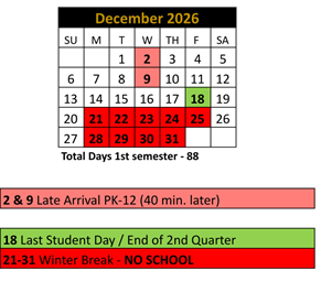 District School Academic Calendar for Noblesville High School for December 2026