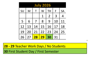 District School Academic Calendar for Noblesville High School for July 2026