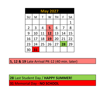 District School Academic Calendar for Noblesville High School for May 2027