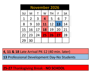 District School Academic Calendar for Noblesville High School for November 2026