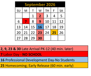 District School Academic Calendar for Noblesville High School for September 2026