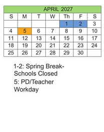 District School Academic Calendar for Northside Middle for April 2027