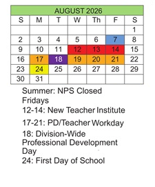 District School Academic Calendar for Northside Middle for August 2026