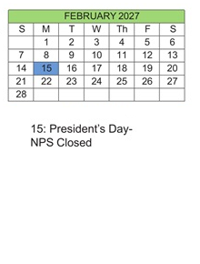 District School Academic Calendar for Northside Middle for February 2027