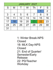 District School Academic Calendar for Northside Middle for January 2027