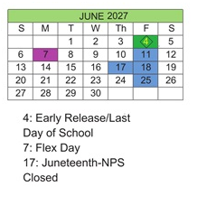 District School Academic Calendar for Northside Middle for June 2027