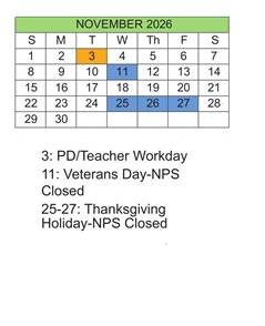 District School Academic Calendar for Northside Middle for November 2026