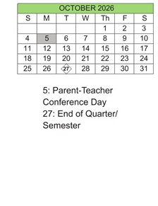 District School Academic Calendar for Northside Middle for October 2026