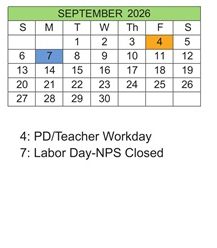 District School Academic Calendar for Northside Middle for September 2026