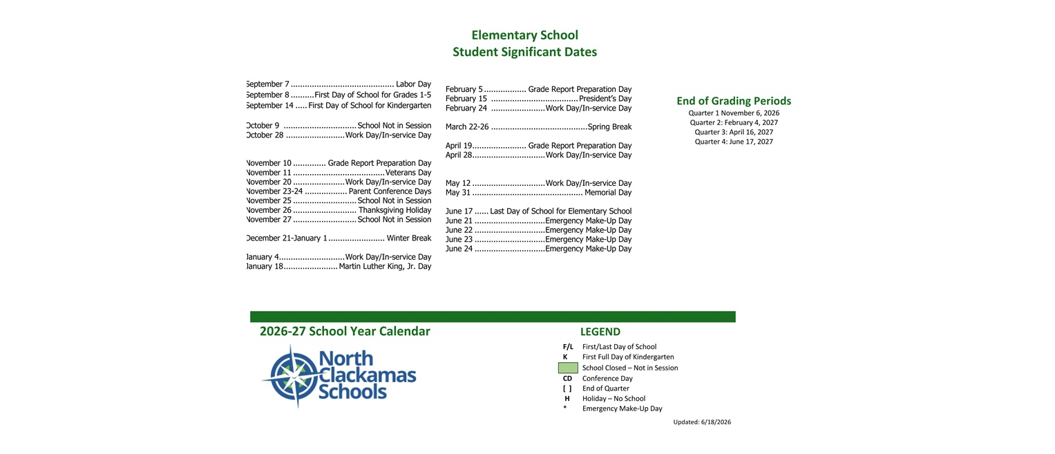 District School Academic Calendar Key for Spring Mountain Elementary School