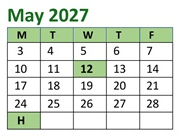 District School Academic Calendar for Spring Mountain Elementary School for May 2027