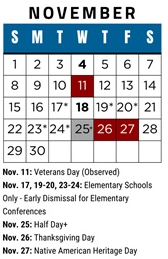District School Academic Calendar for Canyon Park Jr High for November 2026