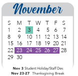 District School Academic Calendar for Clark High School for November 2026