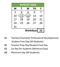 District School Academic Calendar for Johnston (D. D.) Elementary for August 2026