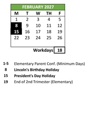 District School Academic Calendar for Johnston (D. D.) Elementary for February 2027