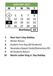 District School Academic Calendar for Johnston (D. D.) Elementary for January 2027