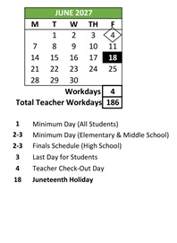 District School Academic Calendar for Johnston (D. D.) Elementary for June 2027