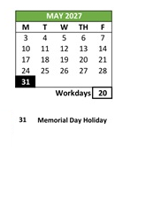 District School Academic Calendar for Johnston (D. D.) Elementary for May 2027