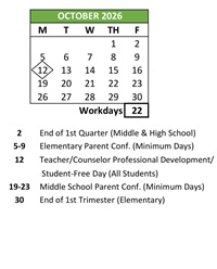 District School Academic Calendar for Johnston (D. D.) Elementary for October 2026