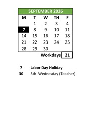 District School Academic Calendar for Johnston (D. D.) Elementary for September 2026