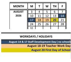 District School Academic Calendar for Marin School Of Arts And Technology for August 2026