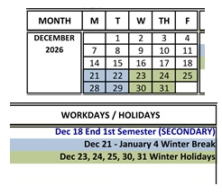 District School Academic Calendar for Marin School Of Arts And Technology for December 2026