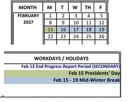 District School Academic Calendar for Marin School Of Arts And Technology for February 2027