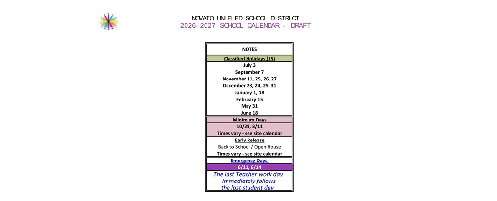 District School Academic Calendar Key for Marin School Of Arts And Technology