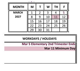 District School Academic Calendar for Marin School Of Arts And Technology for March 2027