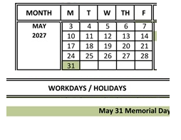 District School Academic Calendar for Marin School Of Arts And Technology for May 2027