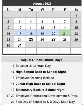 District School Academic Calendar for Project Surpass-day Treatment for August 2026