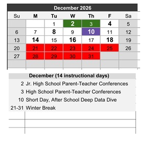 District School Academic Calendar for Project Surpass-day Treatment for December 2026