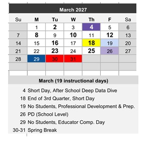 District School Academic Calendar for Project Surpass-day Treatment for March 2027