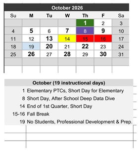 District School Academic Calendar for Project Surpass-day Treatment for October 2026