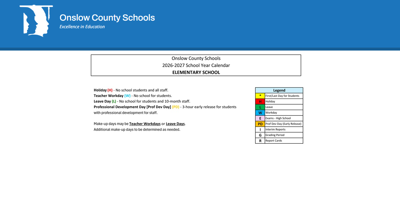District School Academic Calendar Key for Swansboro High