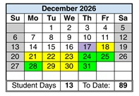 District School Academic Calendar for Corona Elementary for December 2026