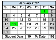 District School Academic Calendar for Corona Elementary for January 2027