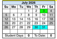 District School Academic Calendar for Corona Elementary for July 2026